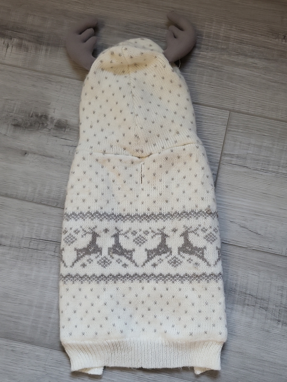 Dog Cream Knit Reindeer-Pattern Sweater Hoodie